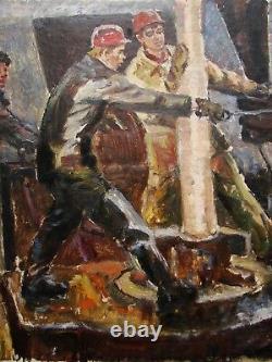 Russe Ukrainien Soviétique Peinture À L'huile Portrait Socialiste Réalisme Travailleur Homme