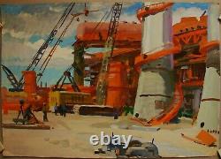 Russe Ukrainien Soviétique Tempera Peinture Industriel Réalisme Usine Travailleur