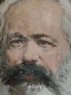 Russe Ukrainien Soviétique Urss Peinture À L’huile Réalisme K. Marx Portrait Communiste