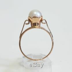 Russe Vintage (urss) Solid 14k Or Rose & Pearl Ring, 2,8 G, Taille 5.5, Exc