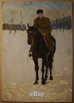Russian Ukrainian Soviet Oil Painting Réalisme Impressionnisme Cavalier Cheval