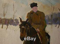 Russian Ukrainian Soviet Oil Painting Réalisme Impressionnisme Cavalier Cheval