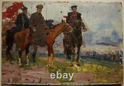 Russie Ukraine Soviétique Huile Peinture Impressionnisme Cavalier Cheval Red Army Homme