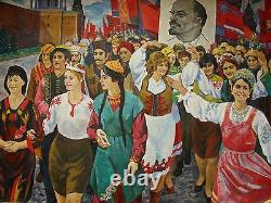 Russie Ukraine Soviétique Peinture À L'huile Réalisme Parade Kremlin Folk Danse Fest