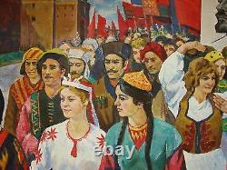 Russie Ukraine Soviétique Peinture À L'huile Réalisme Parade Kremlin Folk Danse Fest
