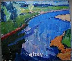 Russie Ukrainian Soviétique Huile Peinture Impressionnisme Paysage Champ Rivulet