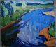 Russie Ukrainian Soviétique Huile Peinture Impressionnisme Paysage Champ Rivulet