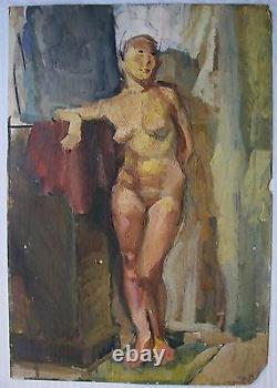 Russie Ukrainian Soviétique Peinture À L'huile Figure Féminine Nue Fille Réalisme