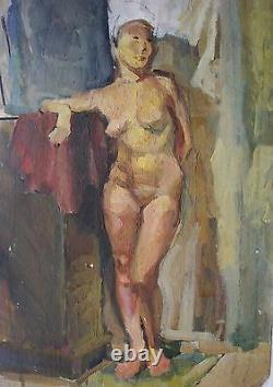 Russie Ukrainian Soviétique Peinture À L'huile Figure Féminine Nue Fille Réalisme