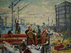 Russie Ukrainian Soviétique Peinture À L'huile Réalisme Impressionnisme Ouvrier De Construction