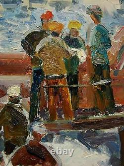 Russie Ukrainian Soviétique Peinture À L'huile Réalisme Impressionnisme Ouvrier De Construction