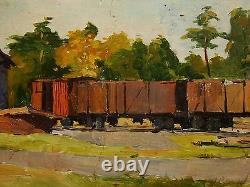 Russie Ukrainien Huile Soviétique Peinture Impressionnisme Cargo Train Réalisme Voiture 50s