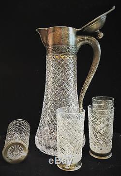 Service À Vin Vintage En Argent Et En Cristal Taillé De Russie, Moscou, Circa 1960