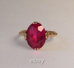 Solid Rose Gold 583 14k Ring Lab Ruby Corundum Taille 6,5 Vintage Soviétique Russe