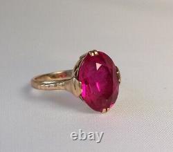 Solid Rose Gold 583 14k Ring Lab Ruby Corundum Taille 6,5 Vintage Soviétique Russe