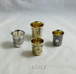 Très ancienne 4 Belle 19ème siècle russe et soviétique argent. 875 Tasses Classiques