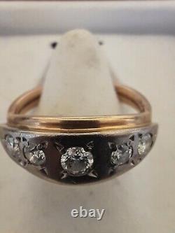Urss Anneau D'or Russe Soviétique Avec Diamants Yakutia Authentique 14k 583 0.93 Carat