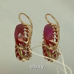 Urss Vintage Original Soviet Solid Rose Or Boucles D'oreilles Rubis 583 14k, Urss Or