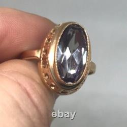 Vintage 14k Rose Or Russe Alexandrite Ring Sz 5.75 Urss Soviet Ornate 4.9 Gr