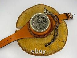 Vintage Molniya Pocket Watch + Bracelet En Cuir Mécanique Urss Russe Rare