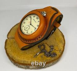 Vintage Molniya Pocket Watch + Bracelet En Cuir Mécanique Urss Russe Rare