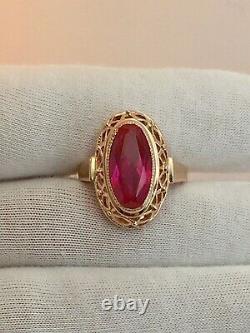 Vintage Original Soviet Rose Or Russe Ruby Ring 583 14k Urss, Rose Or Ring