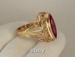 Vintage Original Soviet Russe Rose Or Ruby Ring Marquise 583 14k Urss