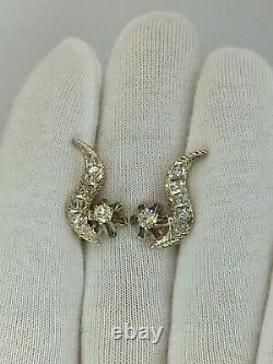 Vintage Original Soviétique Boucles D'oreilles En Or Russe Yakutia Diamond 583 14k Urss