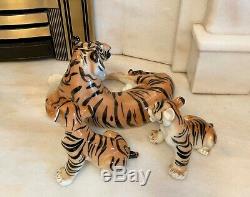 Vintage Porcelaine Fine Avec Tiger 2 Cubs Big Cats Urss Russe Lomonosov