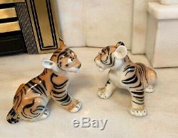 Vintage Porcelaine Fine Avec Tiger 2 Cubs Big Cats Urss Russe Lomonosov