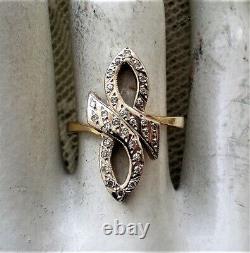Vintage Russie Urss 18k 750 Jaune Or Blanc Diamond Cluster Infinity Ring
