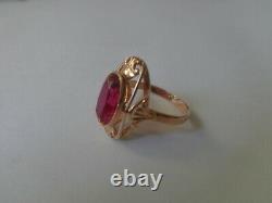 Vintage Soviet Solid Rose Gold Ring 14k 583 Star Ruby Us Taille 7,25 Urss Russe