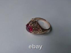 Vintage Soviet Solid Rose Gold Ring 14k 583 Star Ruby Us Taille 8,75 Urss Russe