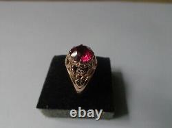 Vintage Soviet Solid Rose Gold Ring 14k 583 Star Ruby Us Taille 8,75 Urss Russe