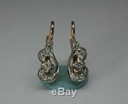 Vintage Soviétique Russe 583 14k Diamant Boucles D'oreilles En Or Rose