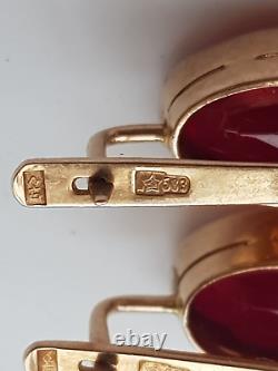 Vintage Urss Boucles D'oreilles Soviétiques Russes 583 Rose Or 14k Bijouterie 9,88 G