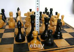 Vintage Ussr Wooden Chess Set Board 40x40 CM Gros Échecs Russes! Ensemble Complet