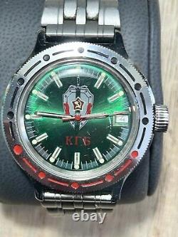 Vostok Amphibia russe de l'ère soviétique montre automatique KGB 40mm en acier inoxydable URSS