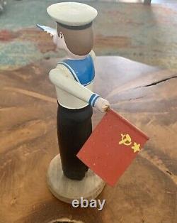 Vtg. Matelot russe soviétique de l'URSS sculpté à la main - Tourniquet rare d'art populaire russe URSS USA
