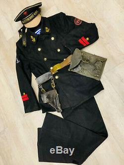 Ww 2. Ensemble Uniforme Russe Soviétique. Marin Capitaine. Manteau, Chapeau, Sac, Ceinture, T-shirt