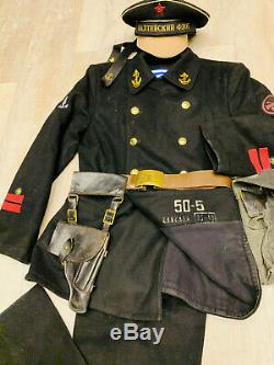 Ww 2. Ensemble Uniforme Russe Soviétique. Marin Capitaine. Manteau, Chapeau, Sac, Ceinture, T-shirt